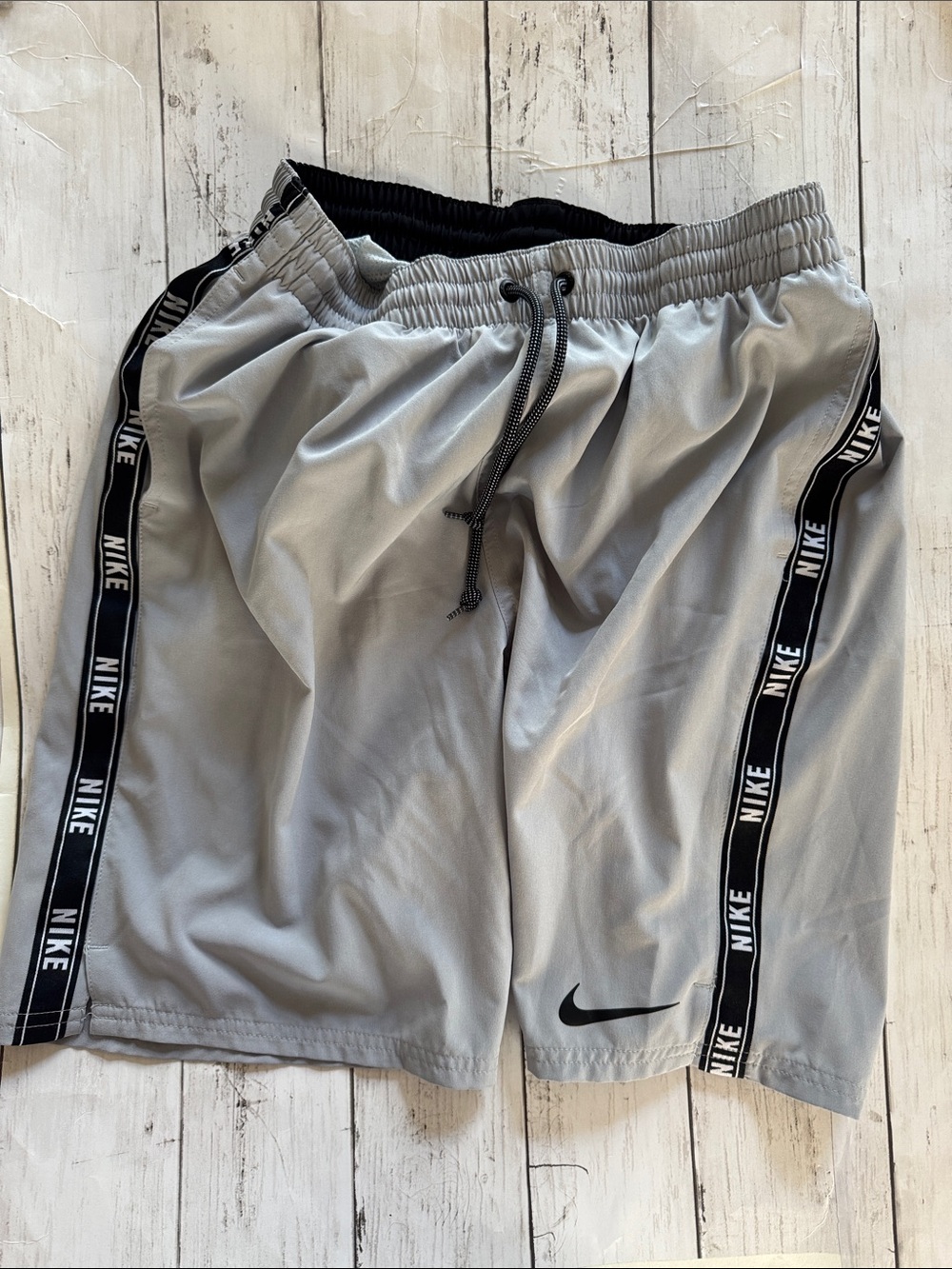 Nike Light Gray Swim  Shorts with Black Logo Tape